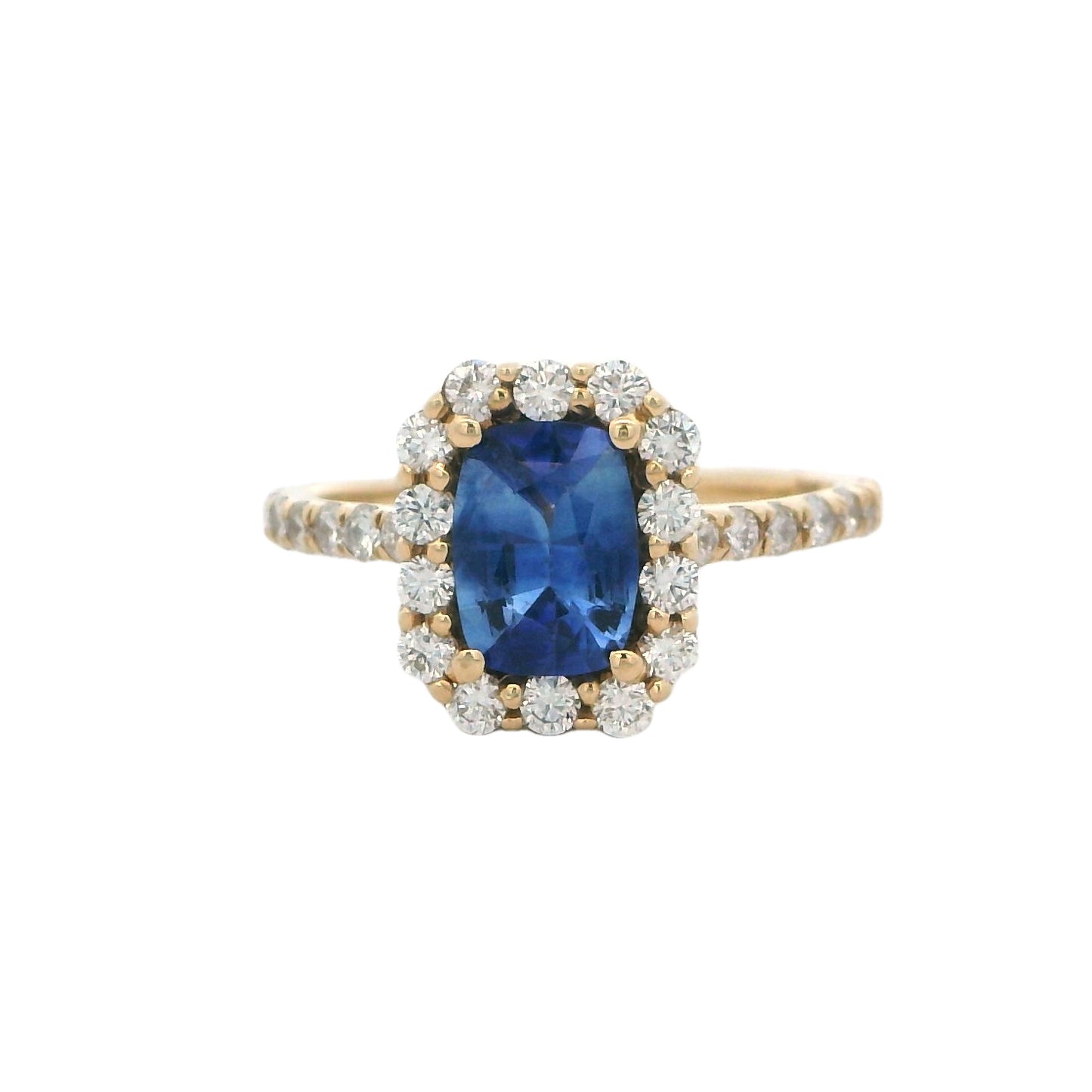 14k Yellow Gold Sapphire & Diamond Halo Ring