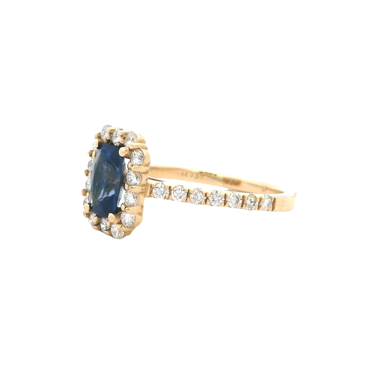 14k Yellow Gold Sapphire & Diamond Halo Ring