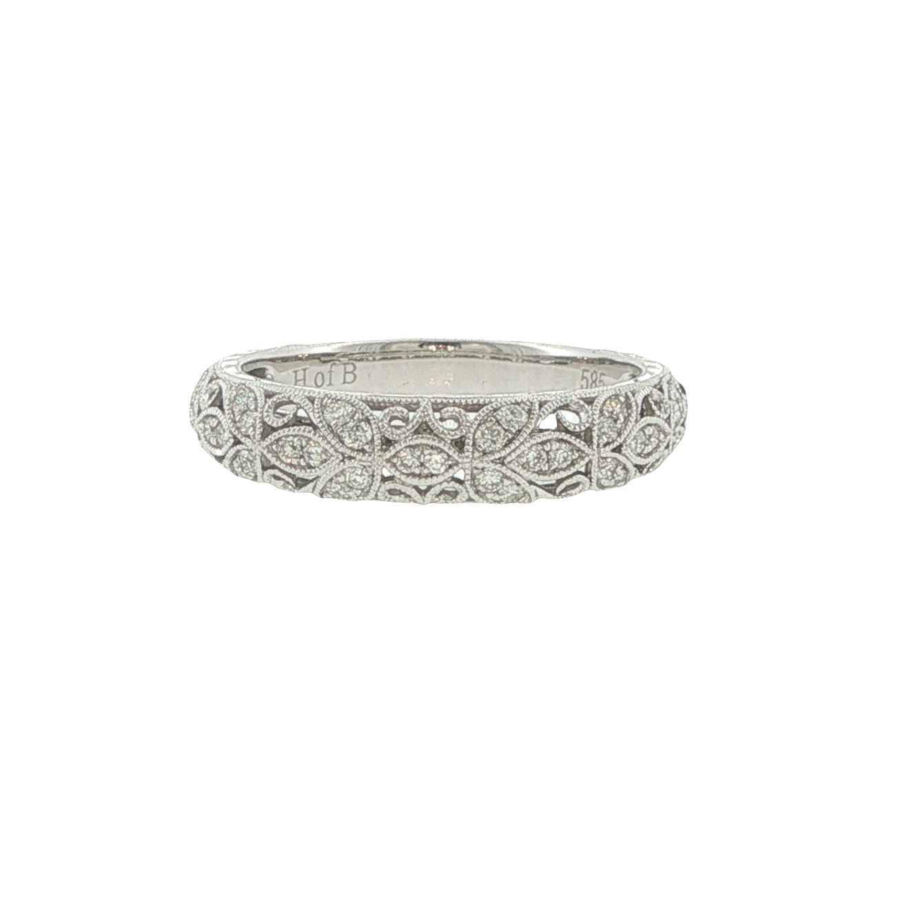 14K White Gold Diamond Filagree Ring