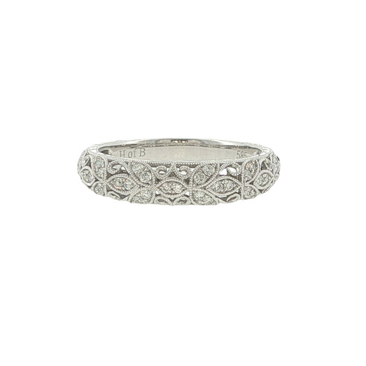 14K White Gold Diamond Filagree Ring