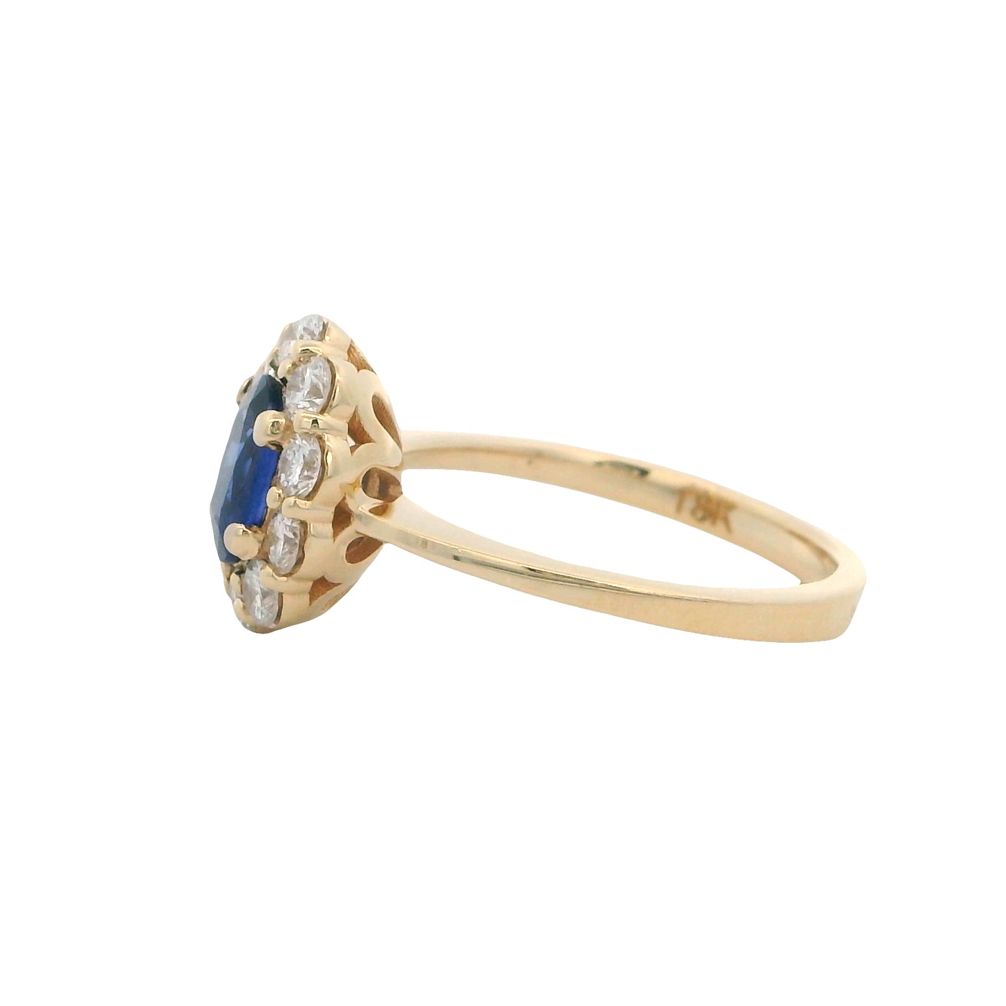 18k Yellow Gold Oval Sapphire & Diamond Halo Ring