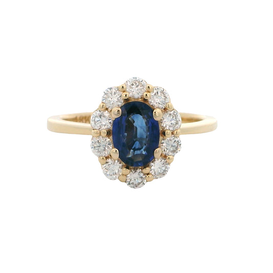 18k Yellow Gold Oval Sapphire & Diamond Halo Ring