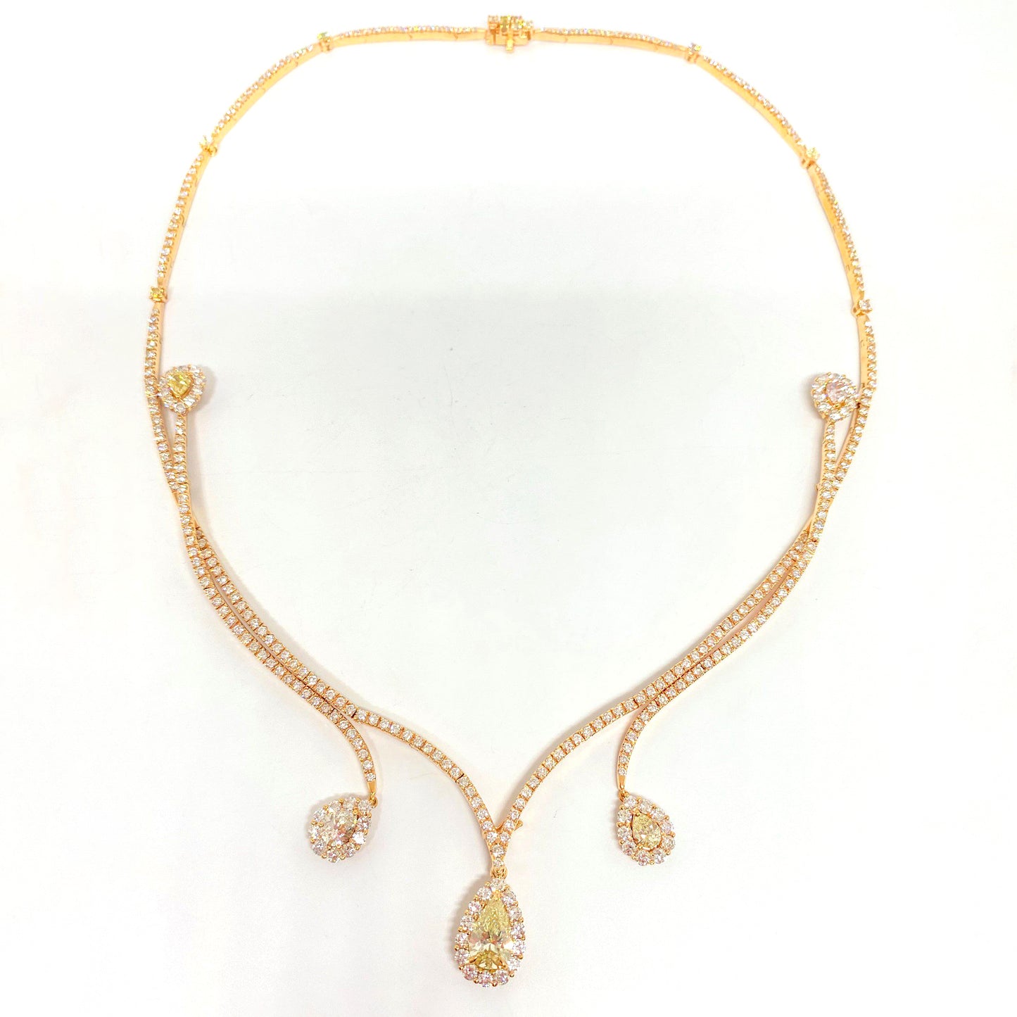 18K Rose Gold Yellow & White Diamond Valobra Drop Necklace