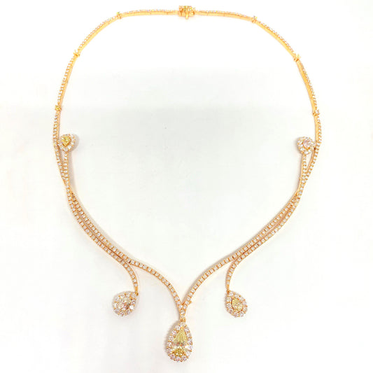 18K Rose Gold Yellow & White Diamond Valobra Drop Necklace