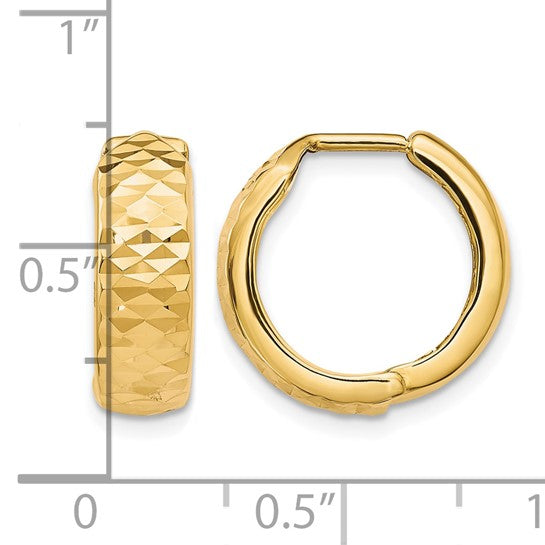 14k Gold 15mm Diamond Cut Hoop Earrings