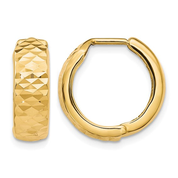 14k Gold 15mm Diamond Cut Hoop Earrings