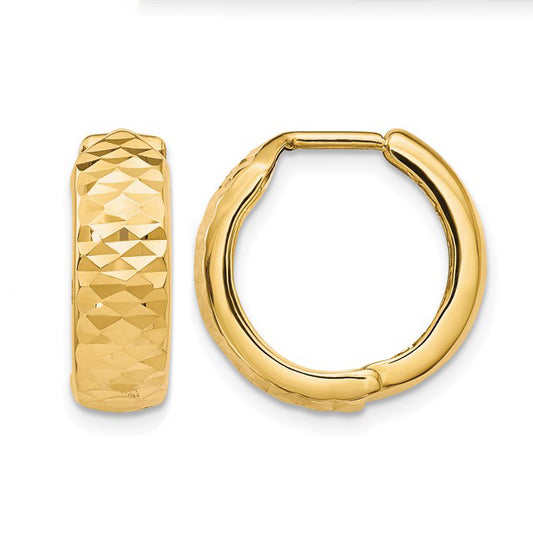 14k Gold 15mm Diamond Cut Hoop Earrings