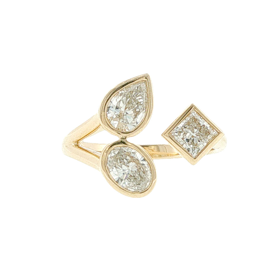 14K Lab-Created Triple Diamond Bypass Ring
