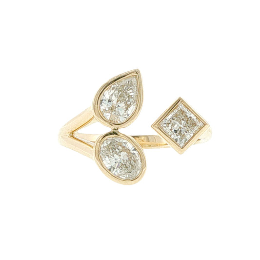 14K Lab-Created Triple Diamond Bypass Ring