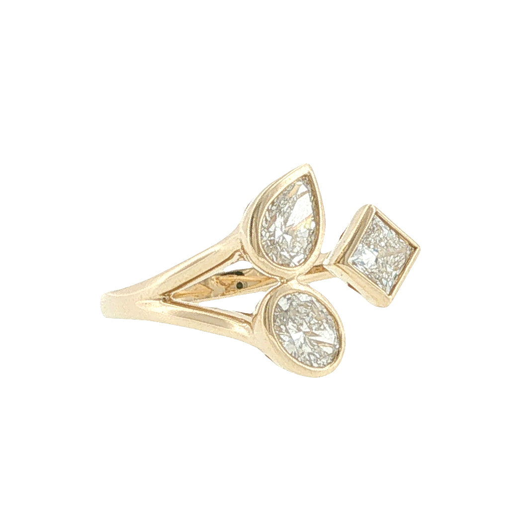 14K Lab-Created Triple Diamond Bypass Ring