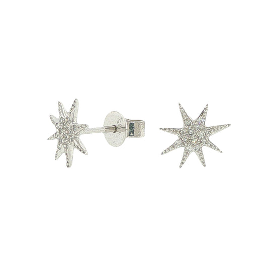 14K White Gold Diamond Pave Star Earrings