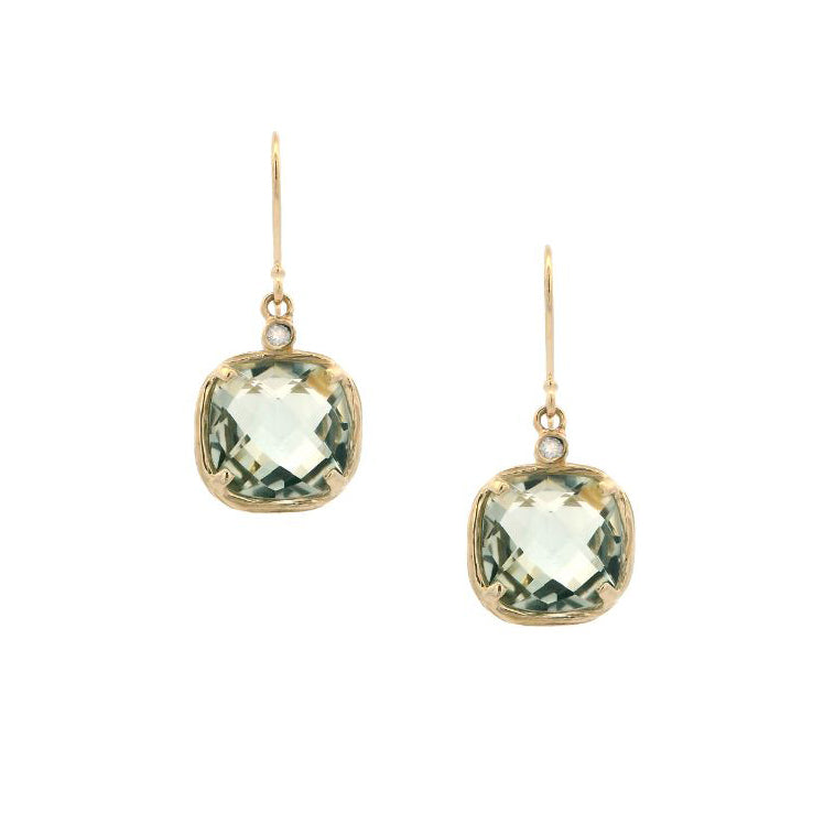 Riverbend Collection Yellow Gold Green Amethyst Earrings (sm)