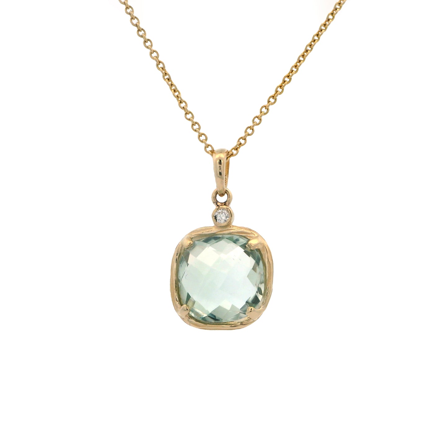 Riverbend Collection Yellow Gold Green Amethyst Pendant (sm)