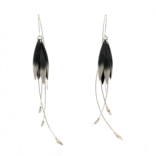 Mysterium Collection Oxidized Sterling Silver Tulip Petal Earrings (lg)