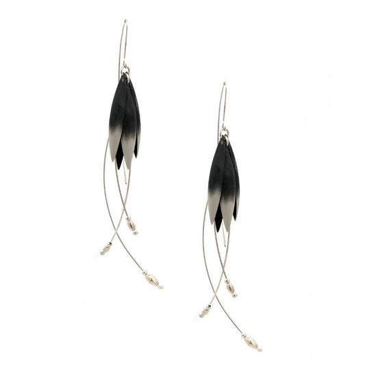 Mysterium Collection Oxidized Sterling Silver Tulip Petal Earrings (lg)