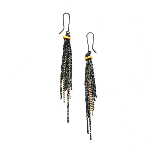 Mysterium Collection Black & Gold Chain Earrings