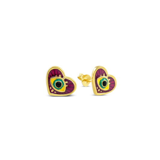 Cristy Cali Mardi Gras Evil Eye Heart Post Earrings