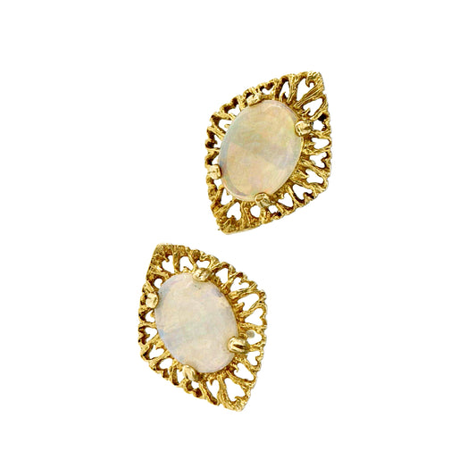 Vintage 14K Yellow Gold Opal Earrings