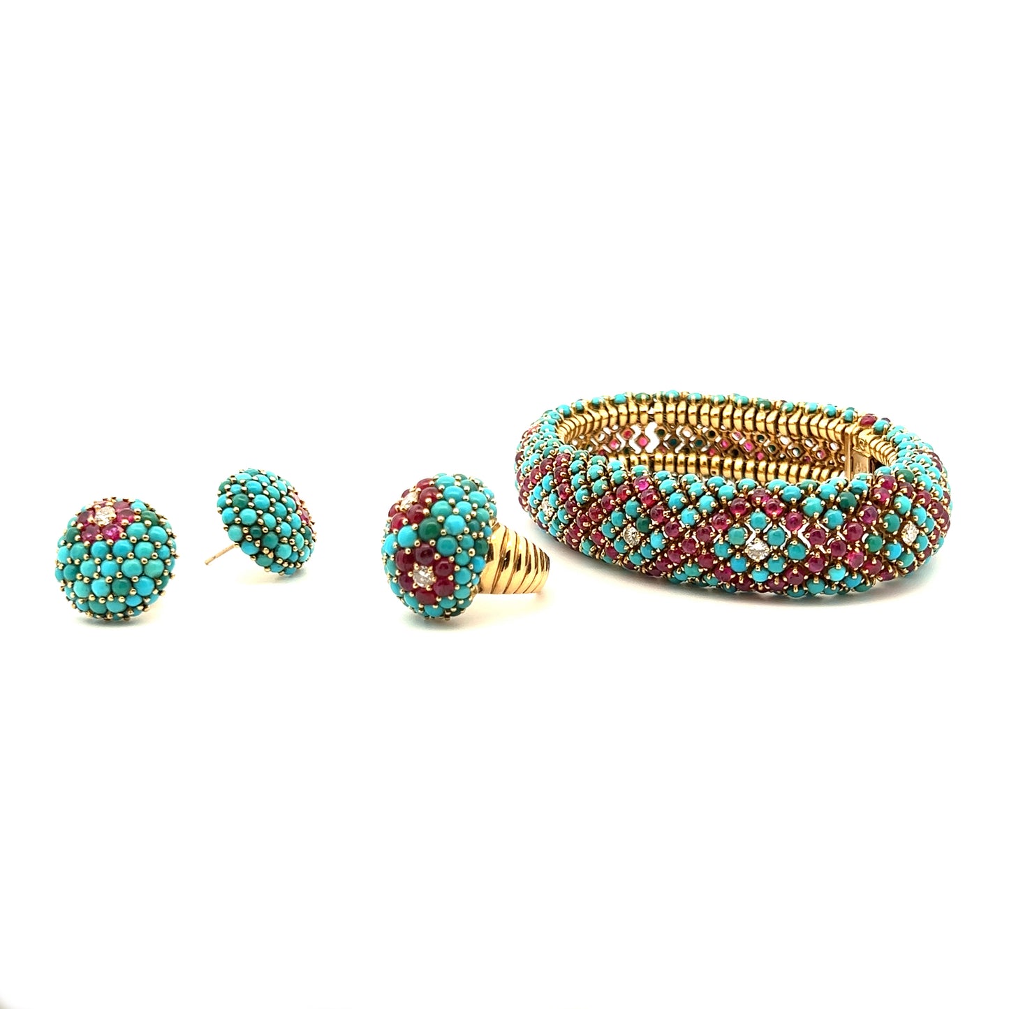Estate Collection Turquoise, Ruby & Diamond Earrings