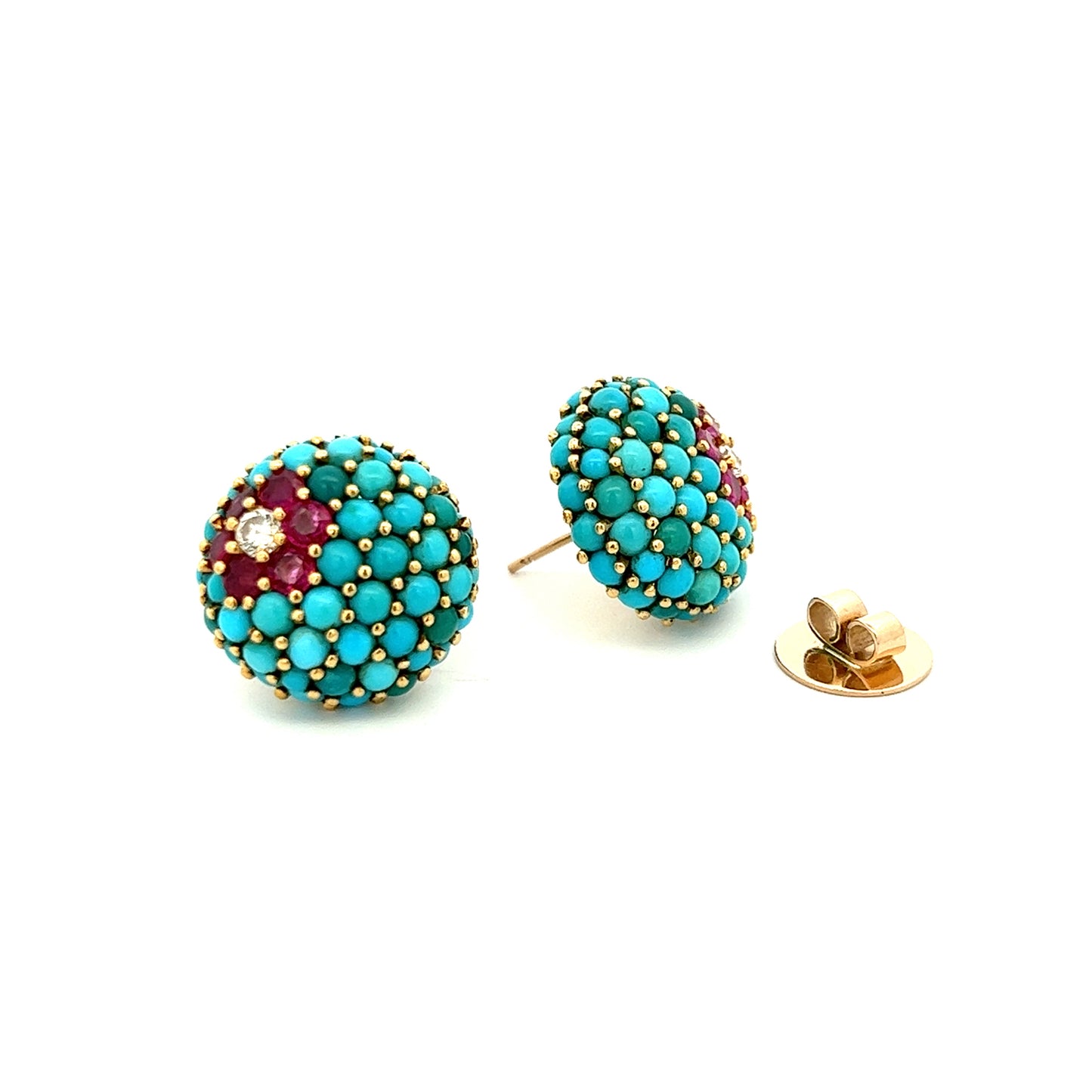 Estate Collection Turquoise, Ruby & Diamond Earrings
