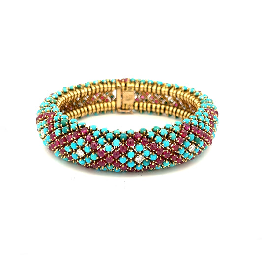 Estate Collection Turquoise, Ruby & Diamond Bracelet
