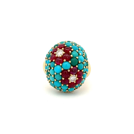 Estate Collection Turquoise, Ruby & Diamond Ring