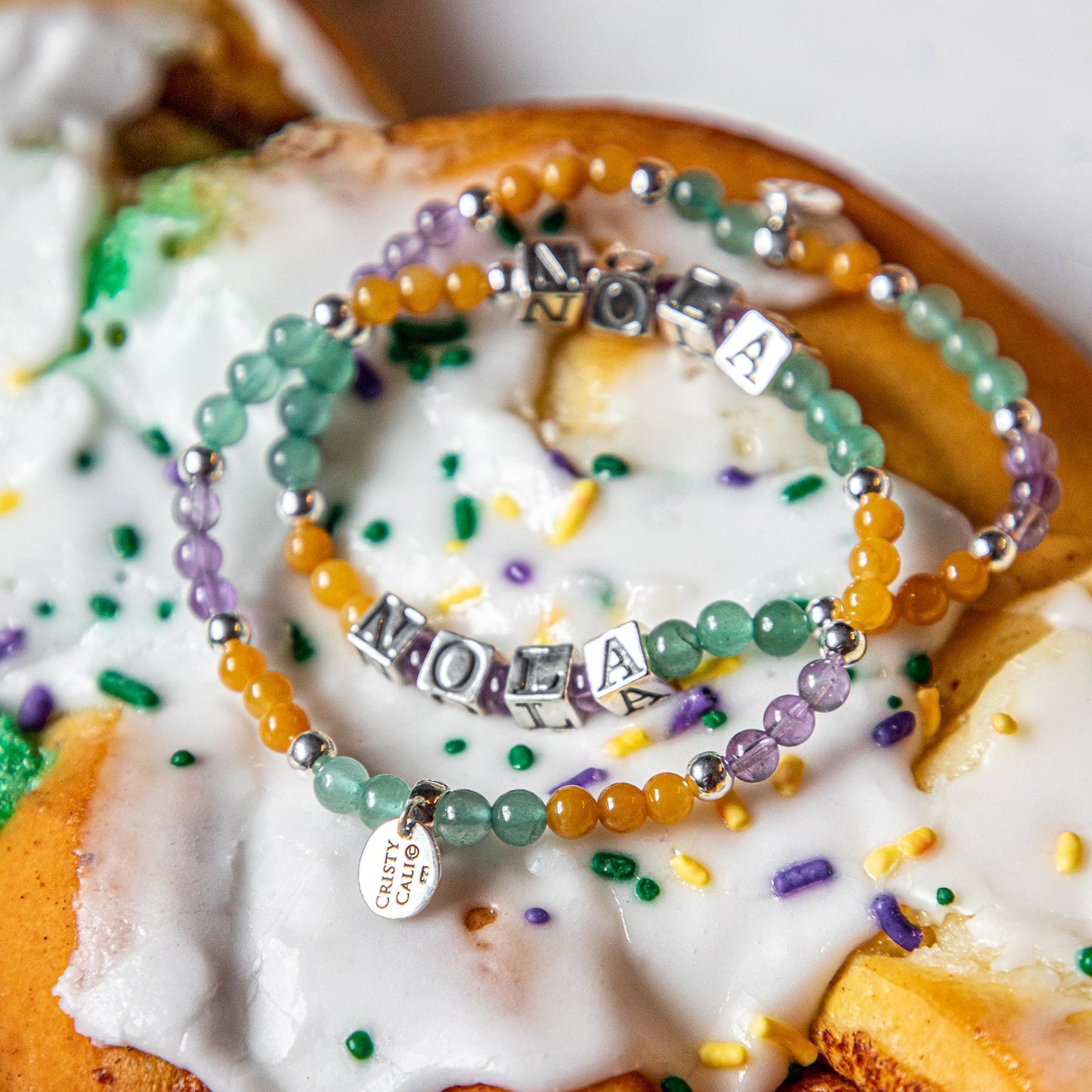Cristy Cali NOLA Mardi Gras Signature Gemstone Stretch Bracelet