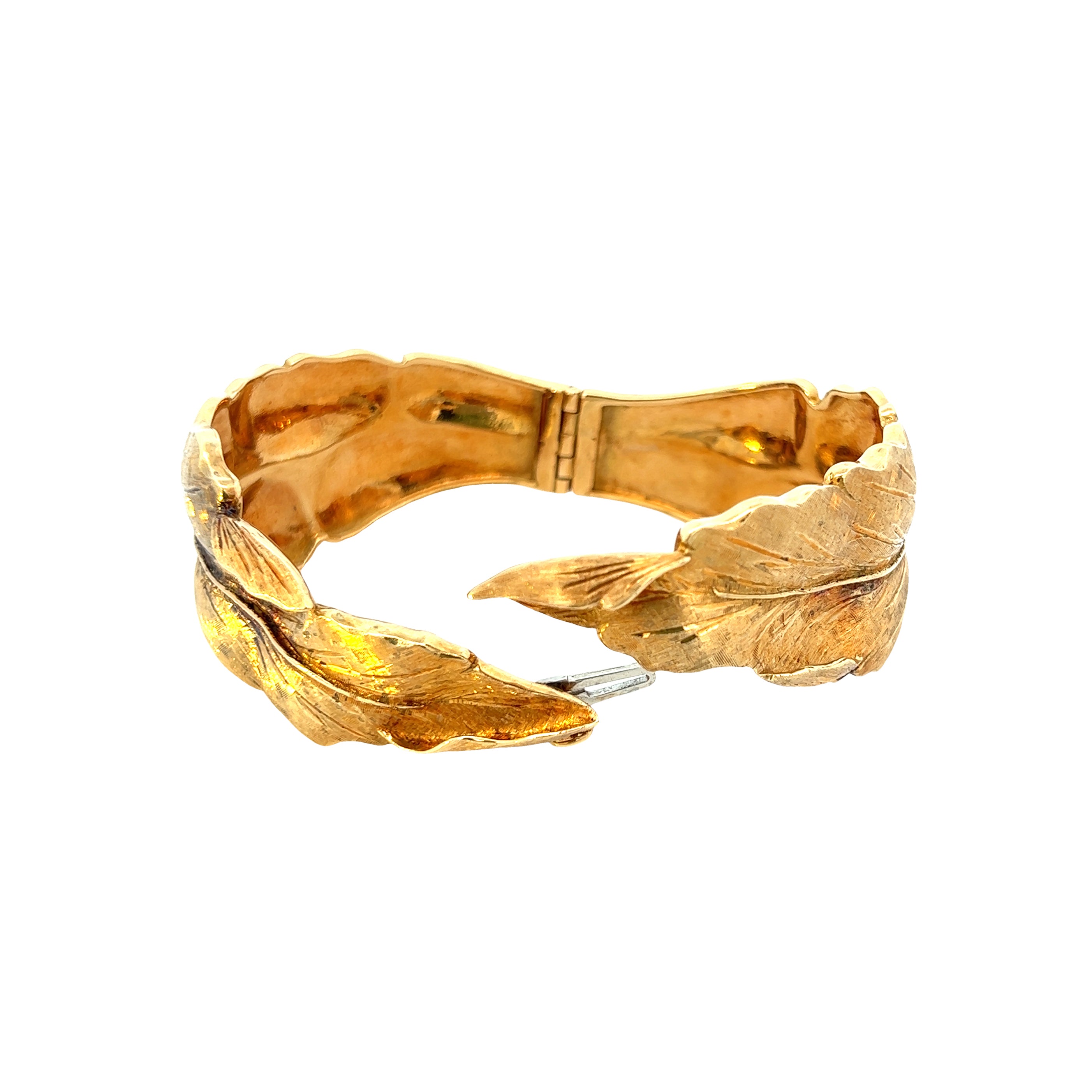 Leaf outlets gold tone hinged Cuff Bracelet