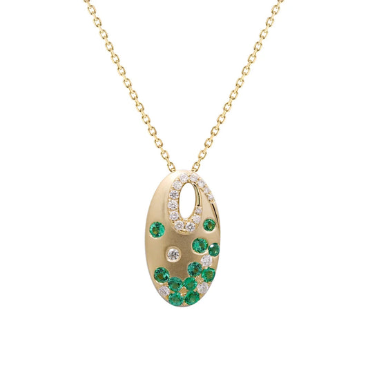 14K Emerald & Diamond Scatter Pendant
