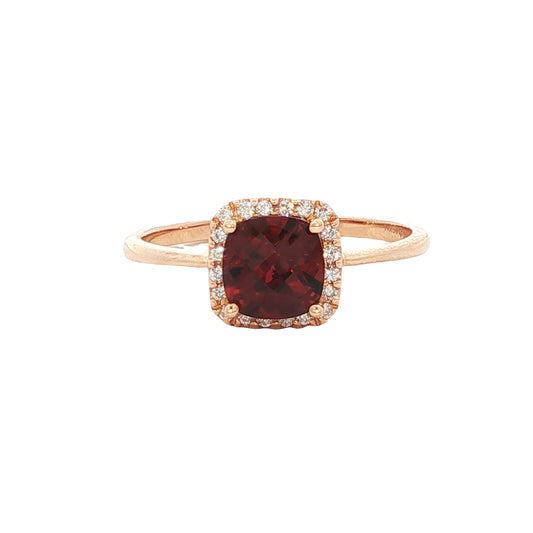 14K Rose Gold Garnet & Diamond Ring