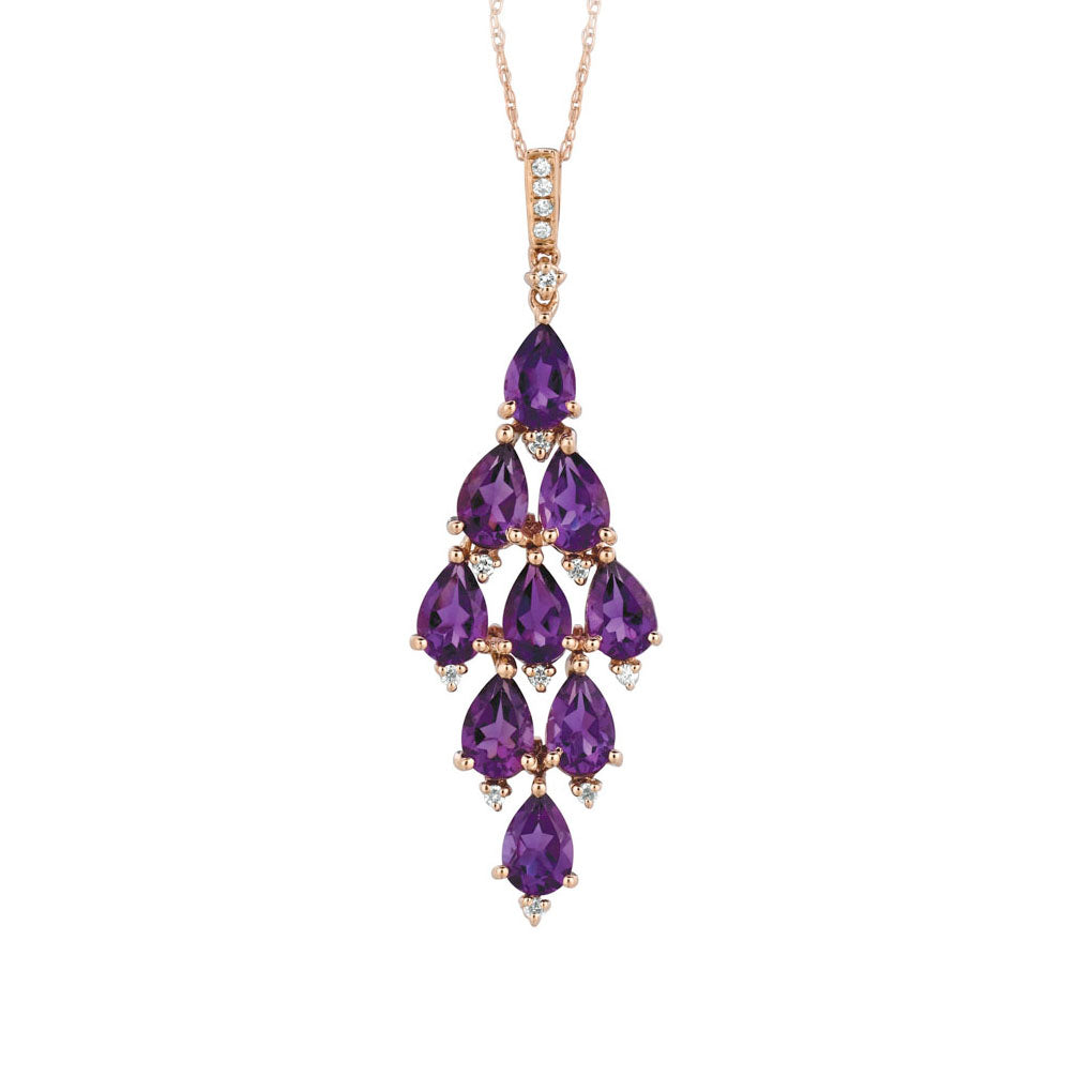 14K Rose Gold Amethyst & Diamond Pendant