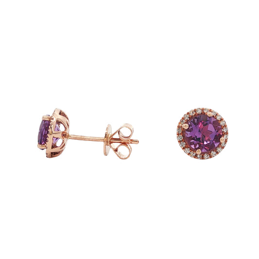 14K Rose Gold Amethyst & Diamond Post Earrings