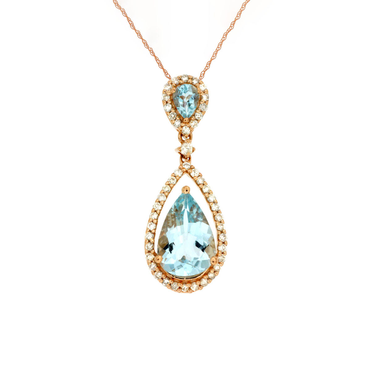 14K Rose Gold 1.75ct Aquamarine & Diamond Pendant