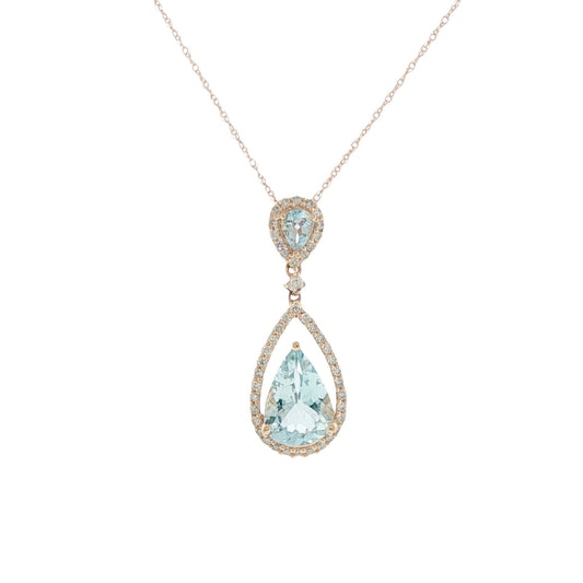 14K Rose Gold 1.75ct Aquamarine & Diamond Pendant