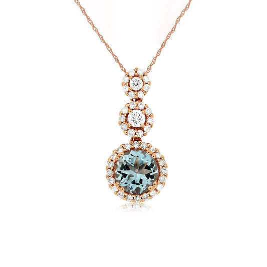 14K Rose Gold Aquamarine & Diamond Pendant