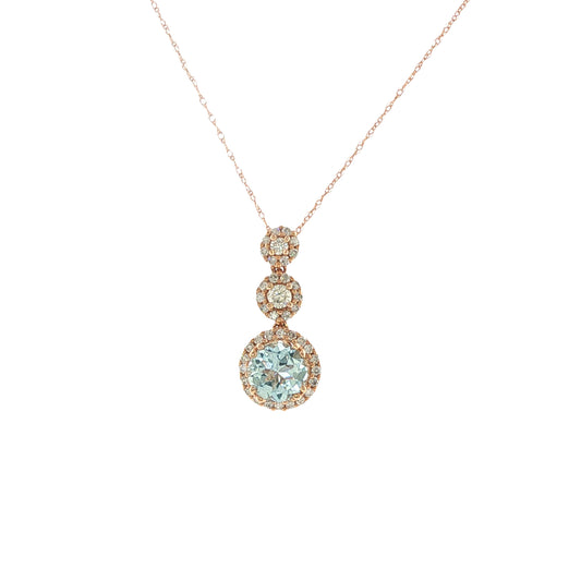 14K Rose Gold Aquamarine & Diamond Pendant
