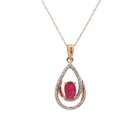 14K Rose Gold Diamond & Ruby Necklace