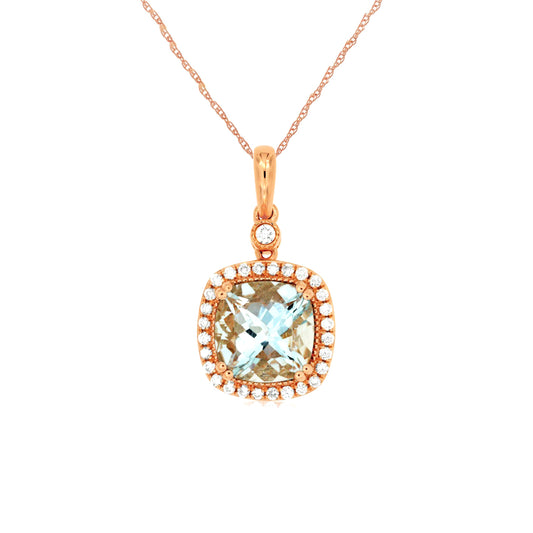 14K Rose Gold Aquamarine & Diamond Pendant