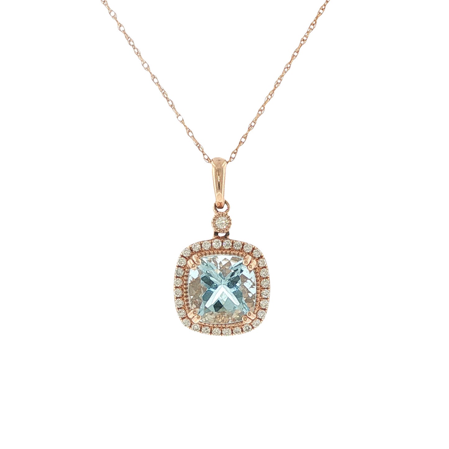 14K Rose Gold Aquamarine & Diamond Pendant