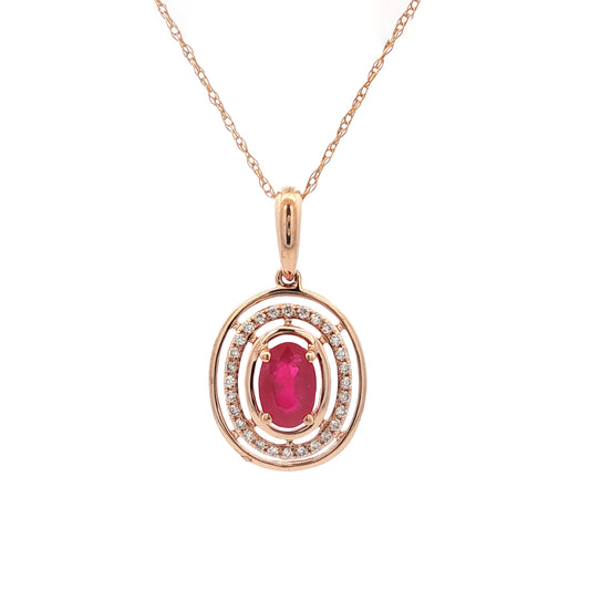 14K Rose Gold Diamond & Ruby Necklace