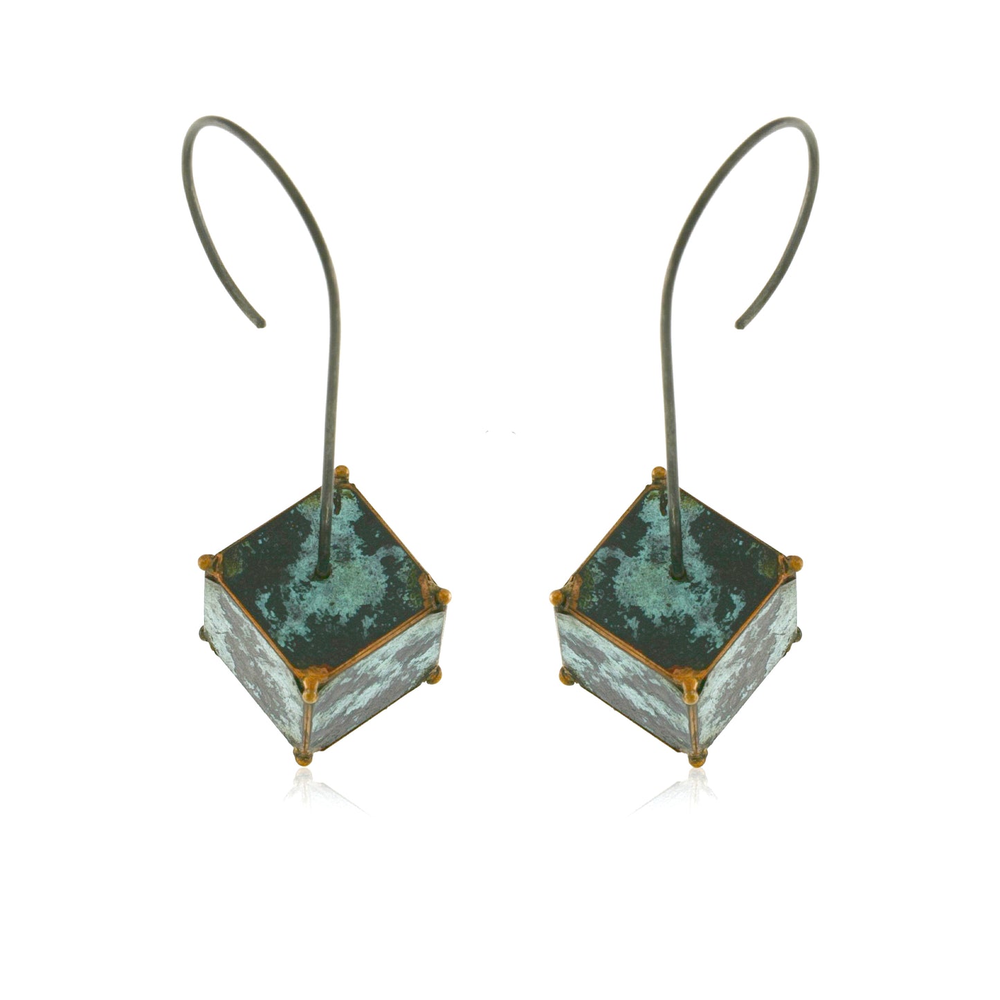 Mysterium Collection Bronze Blue Patinated Cube Earrings