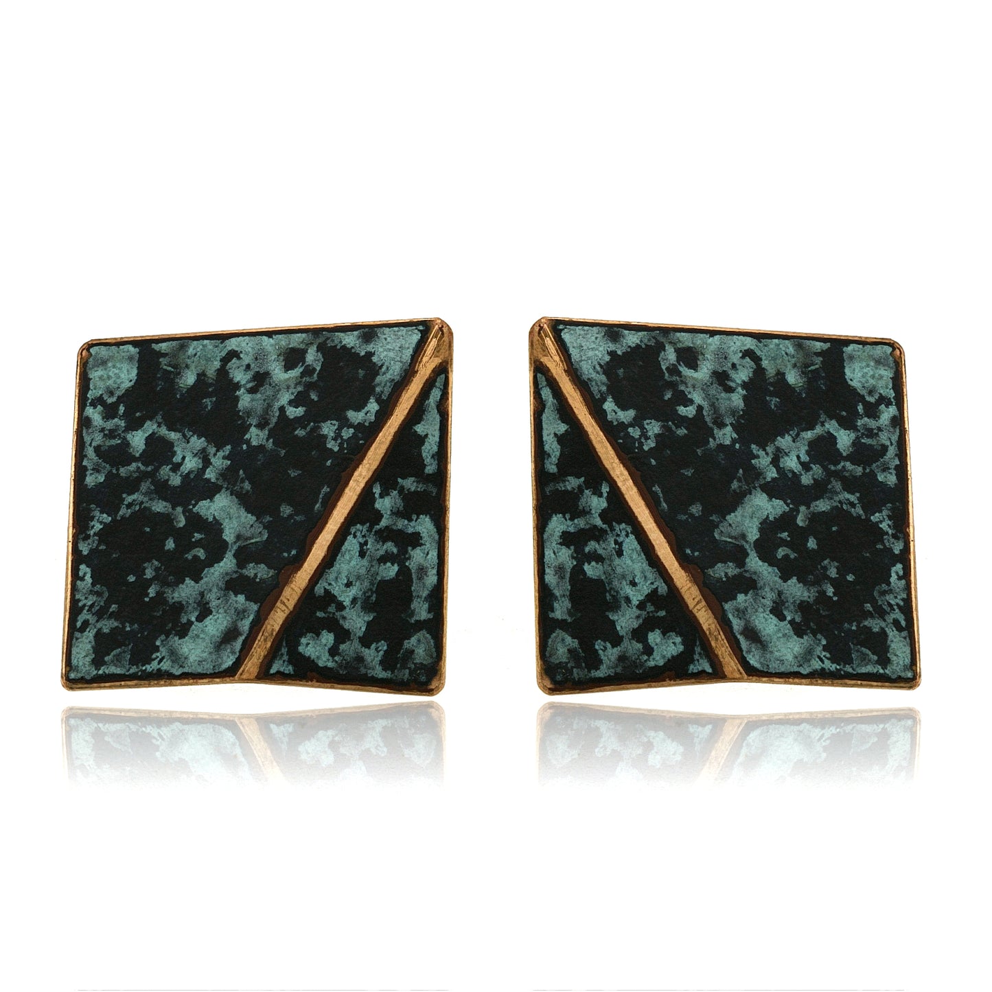 Mysterium Collection Bronze Blue Patinated Square Earrings