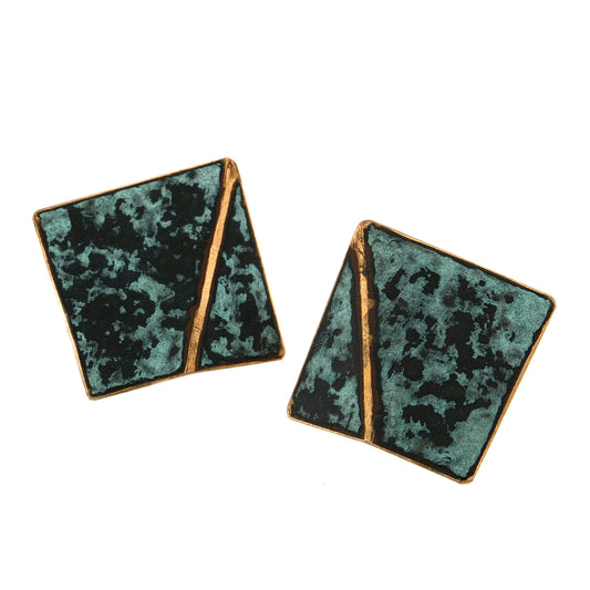 Mysterium Collection Bronze Blue Patinated Square Earrings