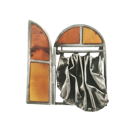 One-of-a Kind Vintage Sterling Amber Window Brooch