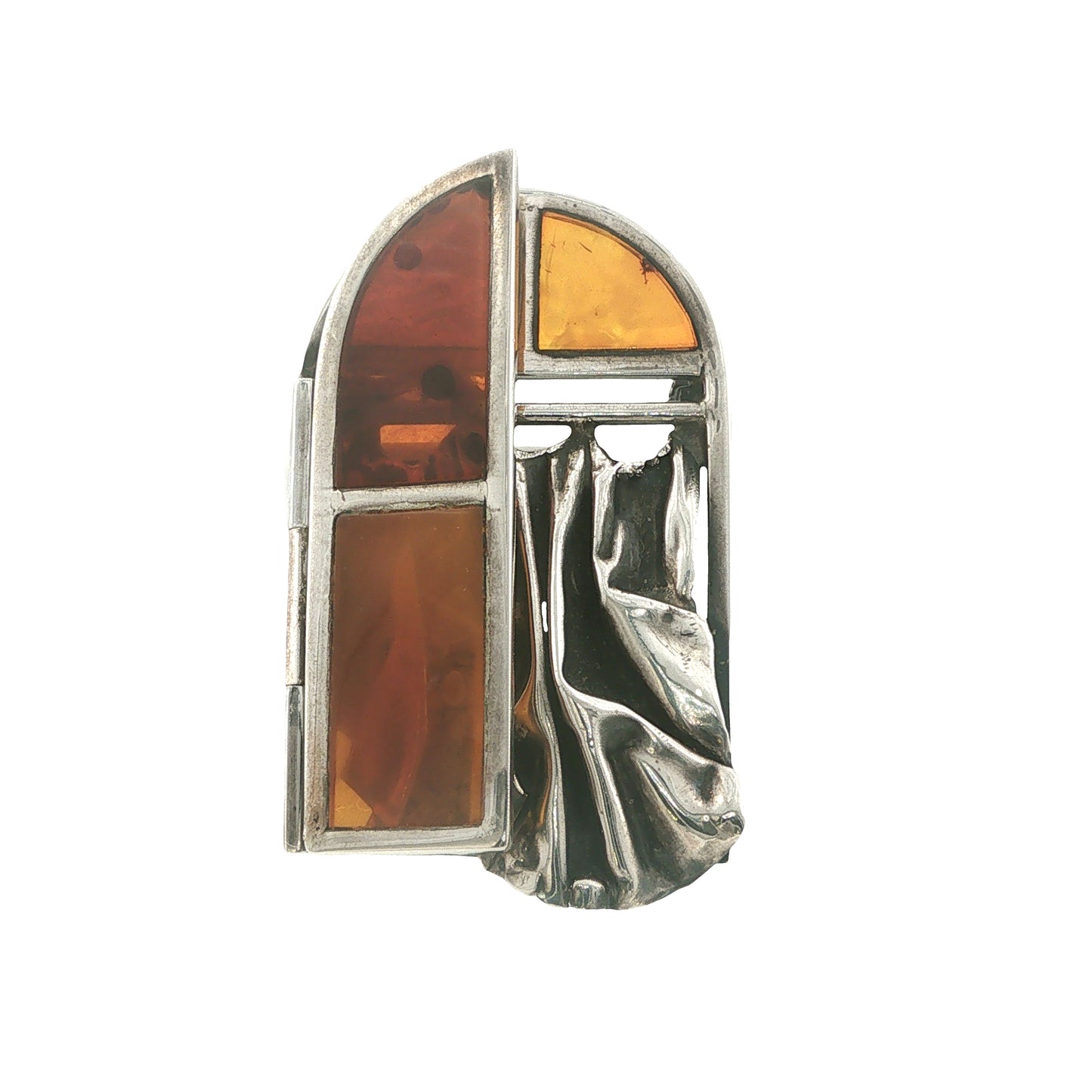 One-of-a Kind Vintage Sterling Amber Window Brooch