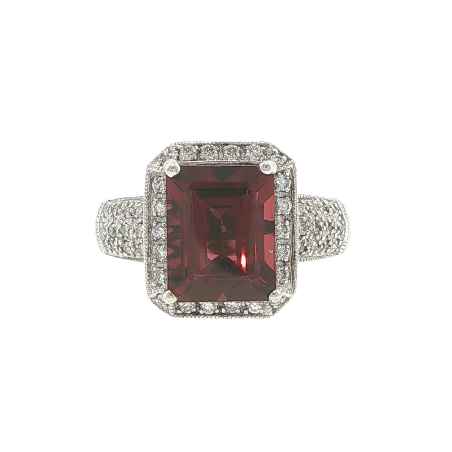 18K White Gold 4ct Garnet & Diamond Ring