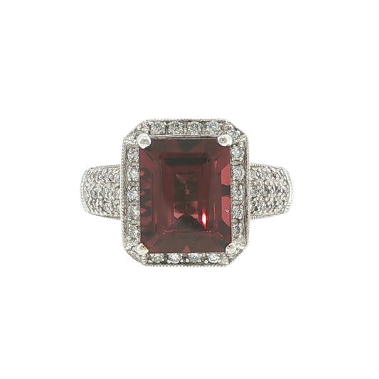 18K White Gold 4ct Garnet & Diamond Ring