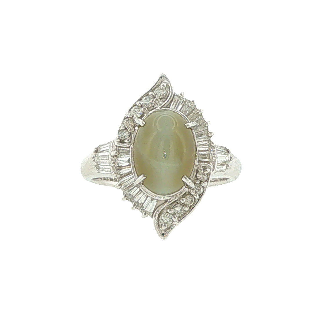 Retro Platinum Cat's Eye Chrysoberyl Diamond Ring