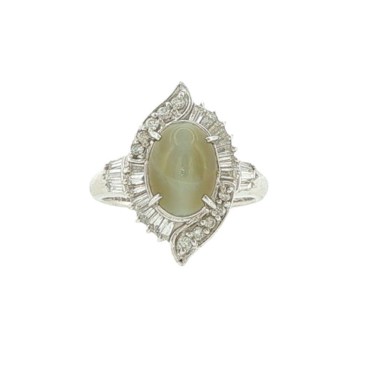 Retro Platinum Cat's Eye Chrysoberyl Diamond Ring