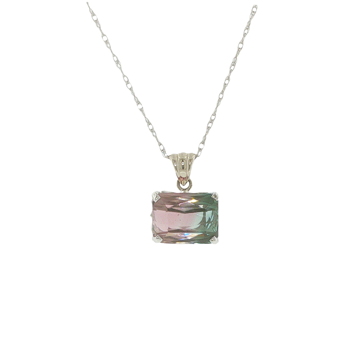 14K White Gold 6.58ct Bi-Color Tourmaline Pendant